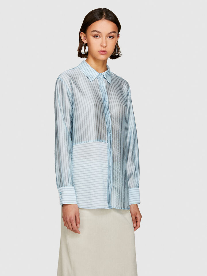 Oversized striped shirt - women's shirts - Light Blue | Sisley image number 4